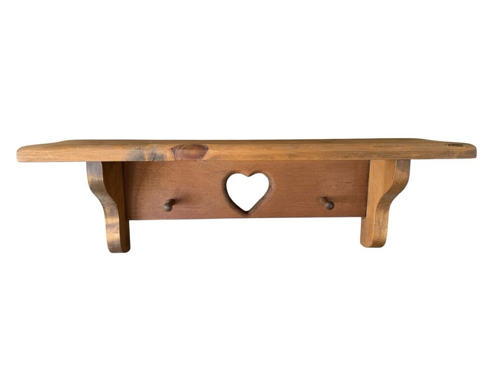 Vintage Wooden Heart Cutout Hanging Shelf Cottagecore Farmhouse Country 20”